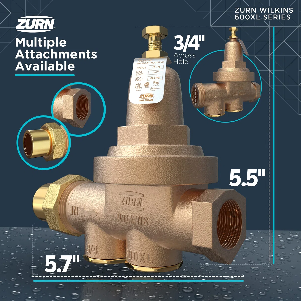 zurn 34–600 x l Wilkins-Druck, mit 3/4 Zoll mit gratis