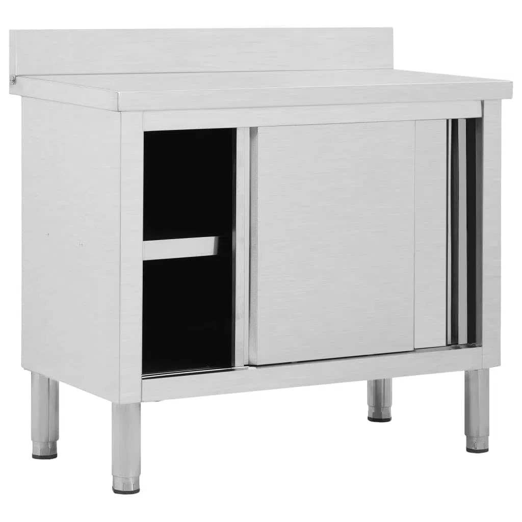 Refined Arbeitsschrank mit Schiebetüren Arbeitstisch Arbeitsplatte Edelstahlschrank Gastro Schrank Schrank 100x50x(95-97) cm Edelstahl