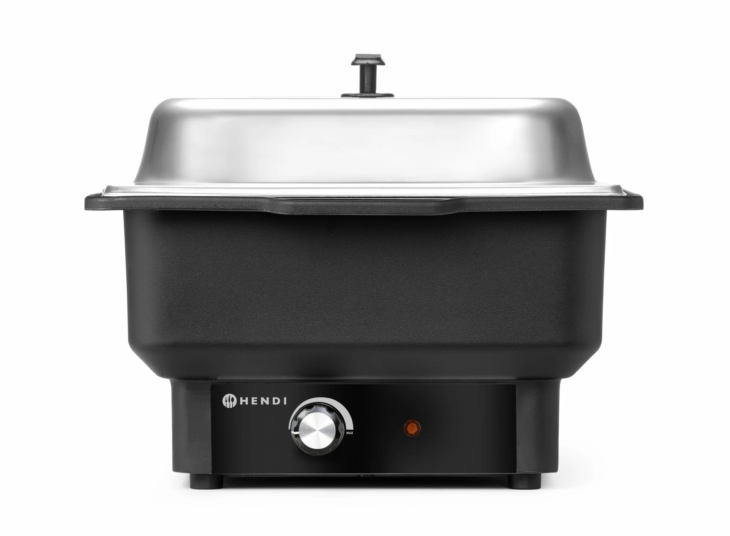 HENDI Chafing Dish Tellano, Speisenwärmer, Buffetwärmer, Wärmebehälter, 9L, 230V/900W, 573x348x(H) 284mm, Edelstahl, Polypropylen, Schwarz