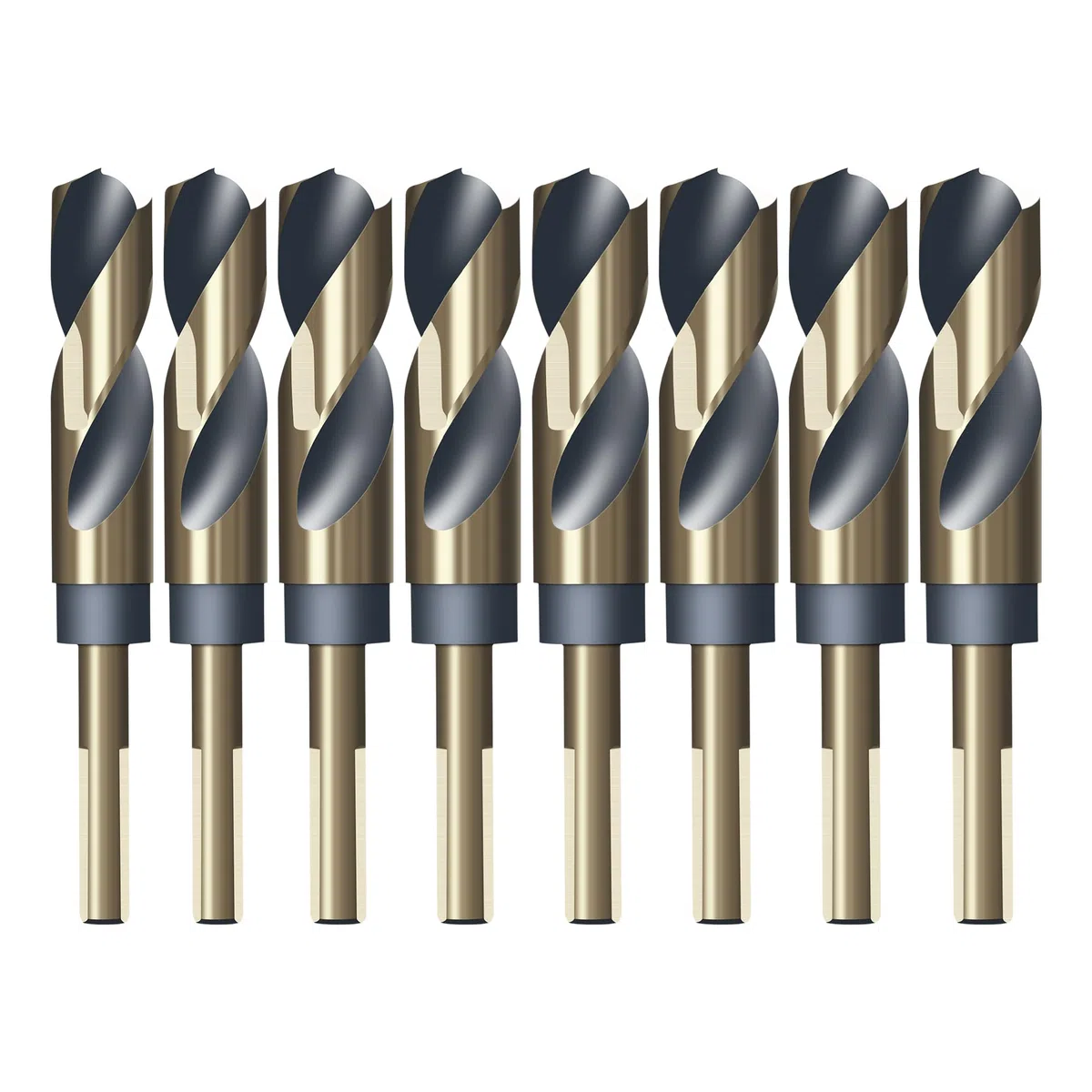 HUHAO Bohrer-Bit-Set mit reduziertem Schaft, 8 Größen von 9/16 Zoll bis 2,5 cm, HSS 4341 für robustes Metall und Stahl, 10 mm und 1/2-Zoll-Schaft, schwarzes Nitrid und goldfarbene Titanbeschichtung