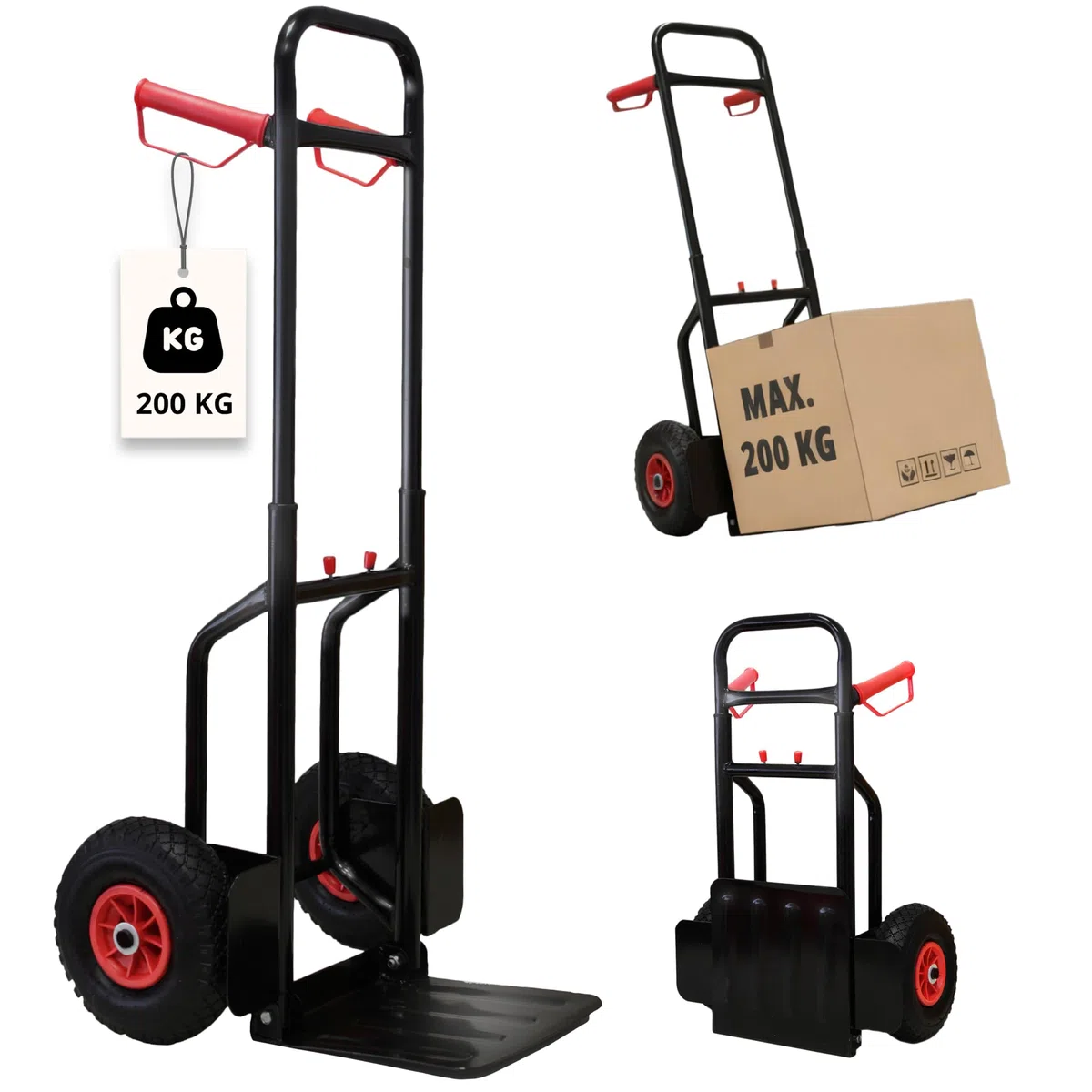 Grafner Sackkarre klappbar und ausziehbar, Belastbarkeit 200kg, Luftbereifung, Haltegriffe und Radschutz, solide Stahl-Ausführung, Stapelkarre Transportkarre Transportwagen