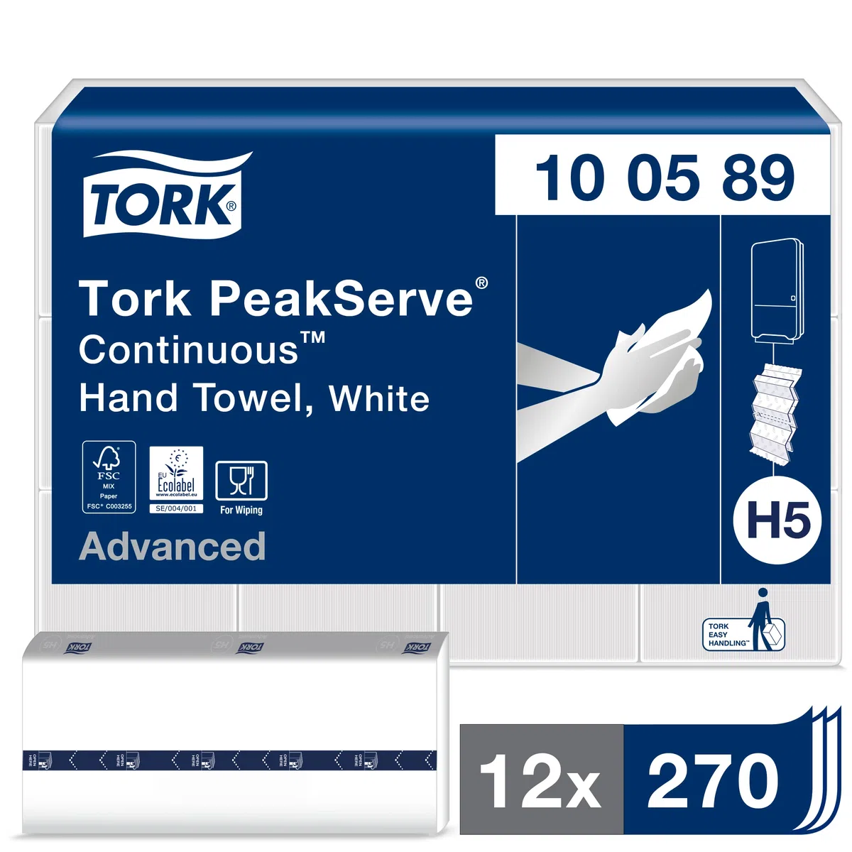 Tork PeakServe Endlos-Papierhandtücher Weiß H5, Advanced-Qualität, komprimiert, 12 × 270 Blatt, 100589, Mittel