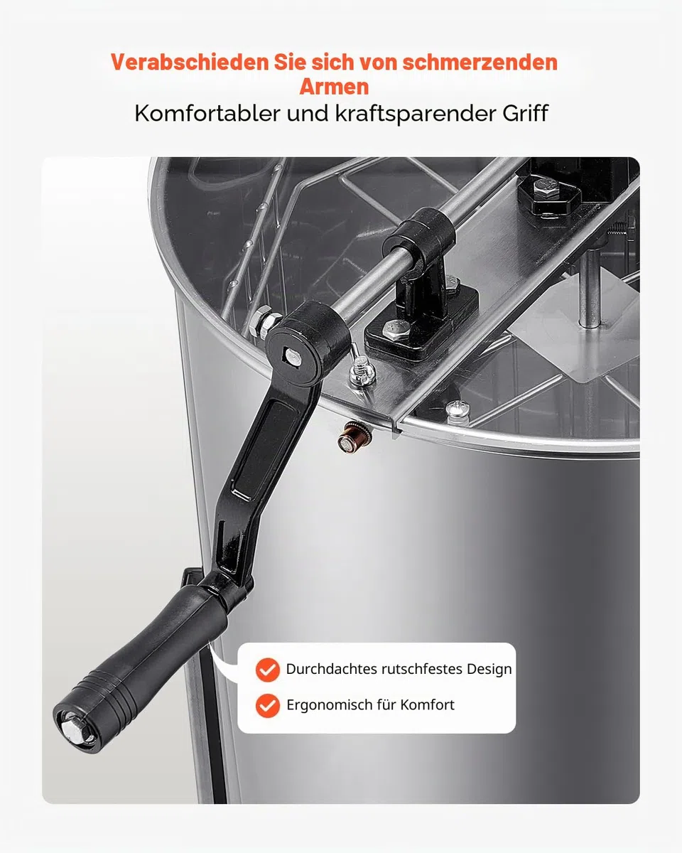 VEVOR Honigschleuder, 4/8 Rahmen, manuelle Tangentialschleuder mit transparentem Deckel, Honigextractor aus Edelstahl mit höhenverstellbarem Ständer, Wabenextraktionsgerät für Bienenzucht