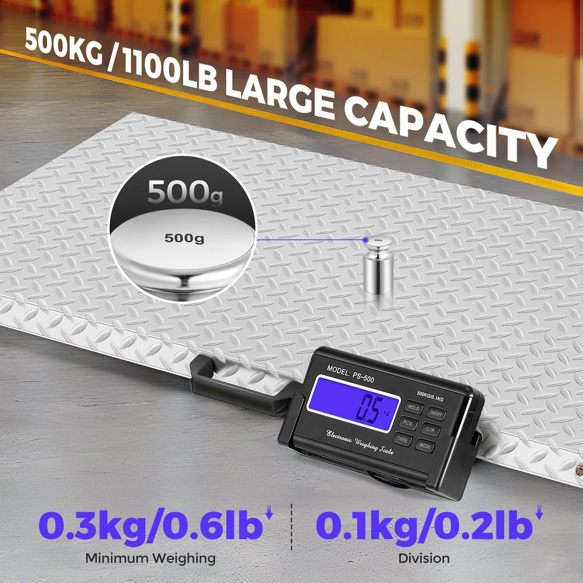 Bonvoisin 500kg/0.1kg Haustier-& Nutztierwaage, Tara-/Halte-/Zählfunktionen | Große rutschfeste Plattform 103x53cm, Fern-LCD-Display, Dual-Power & integrierte Aufbewahrung für Tierärzte und Landwirte