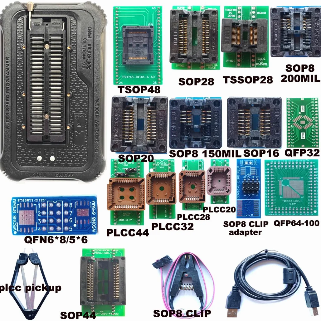 T76 Programmer 15 Adapters Compatible with XGecu T56 T48 TL866II Replacement Support Eprom ISP IC Chip SOP PIC NAND Flash EMMC QFN QFP GAL CPLD VGA BGA Socket
