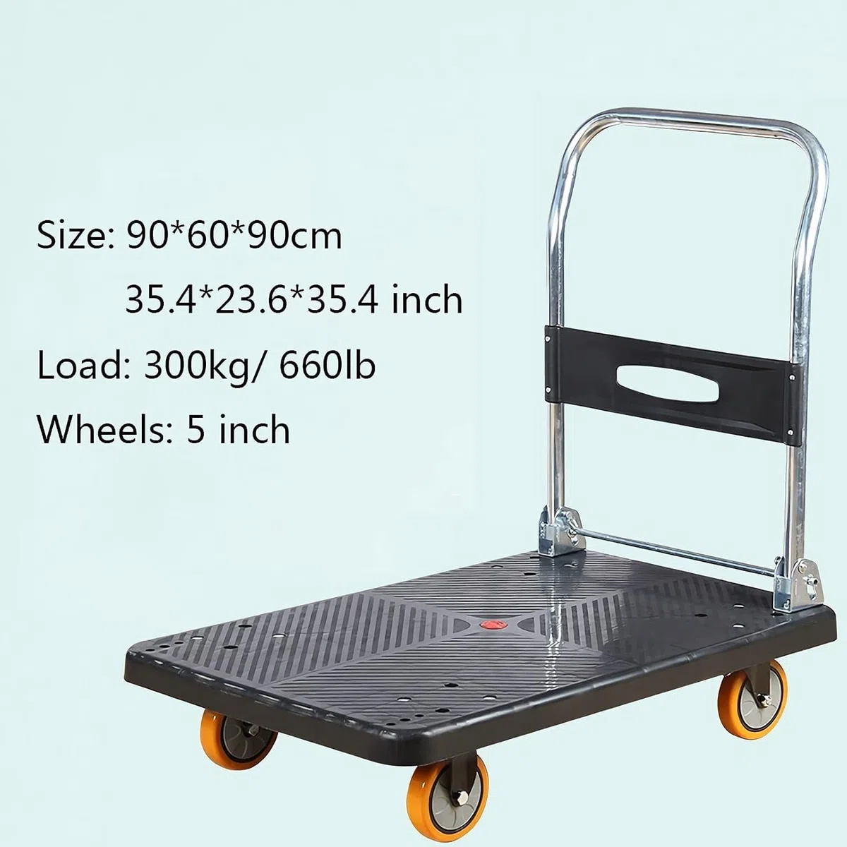 Generischer Pritschen-Handwagen, Plattformwagen mit Kunststoffplatte und dickem, faltbarem Metallgriff, Schubkarre mit leisen Rädern für das Homeoffice, Tragkraft 660 lb,