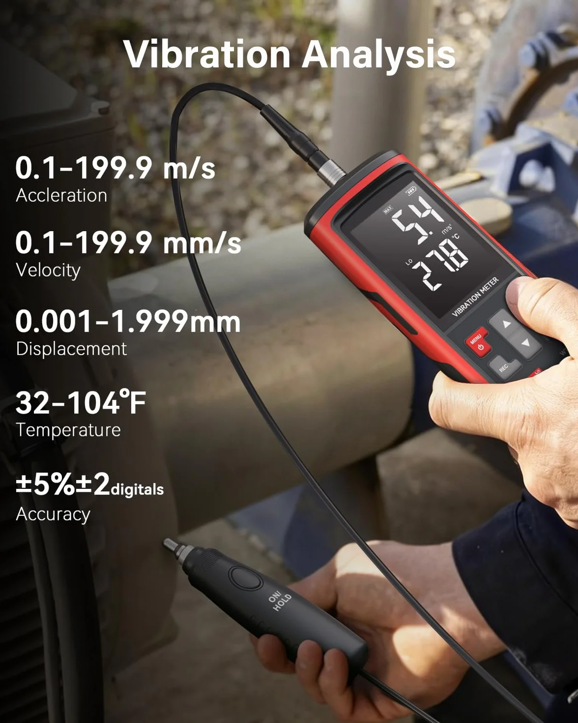 Wintact Vibrationsmessgerät, Messanalyse mechanischer Anlagen: Schwingungsbeschleunigung, Geschwindigkeit, Verschiebung, Temperatur für Motoren, Generatoren (WT633B)