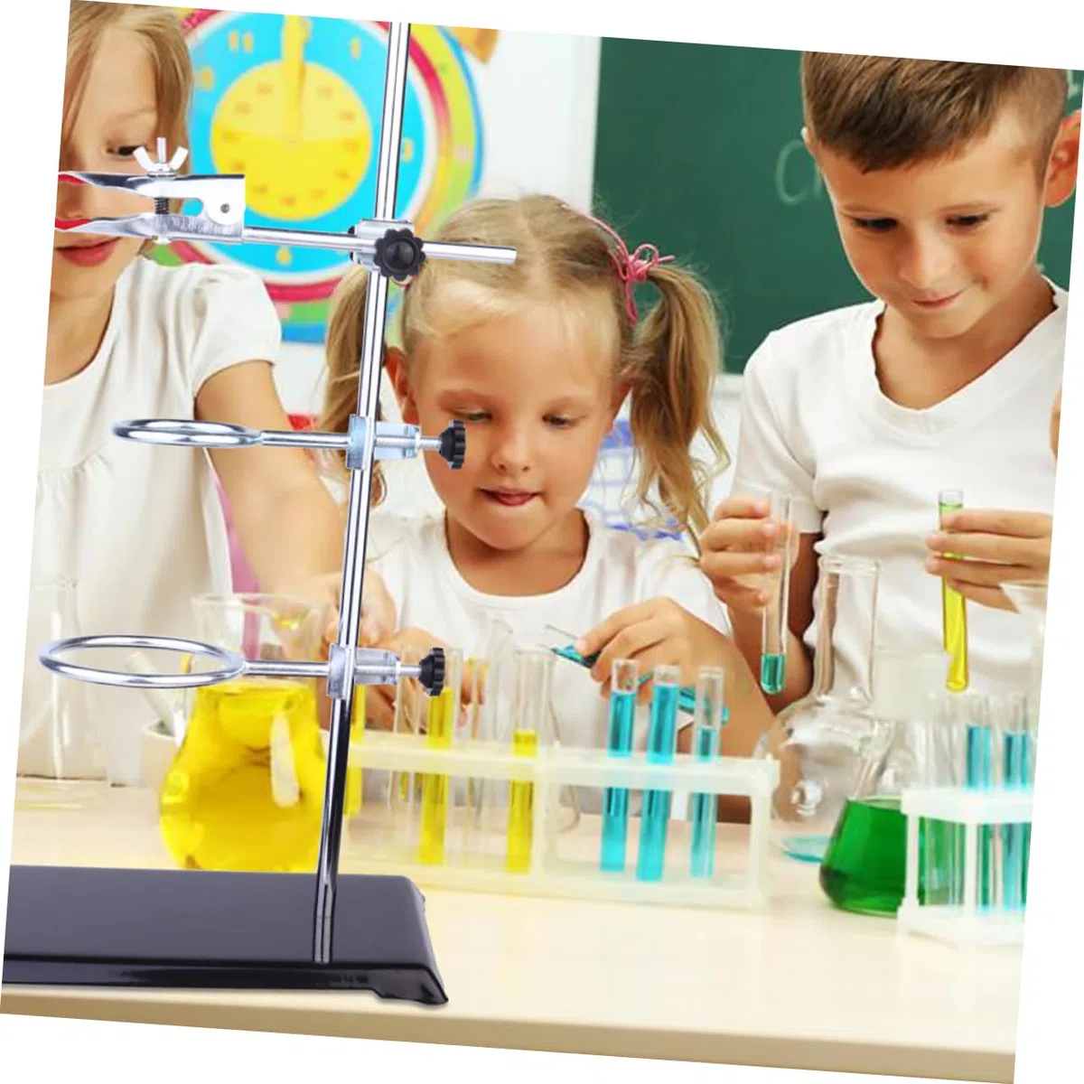 PartyKindom Laborstativ aus Eisen für Physik und Chemie Experimente mit Ringklemme Trichterhalter und Reagenzglas-klemmen Stabiles Tischstativ für Laborgeräte