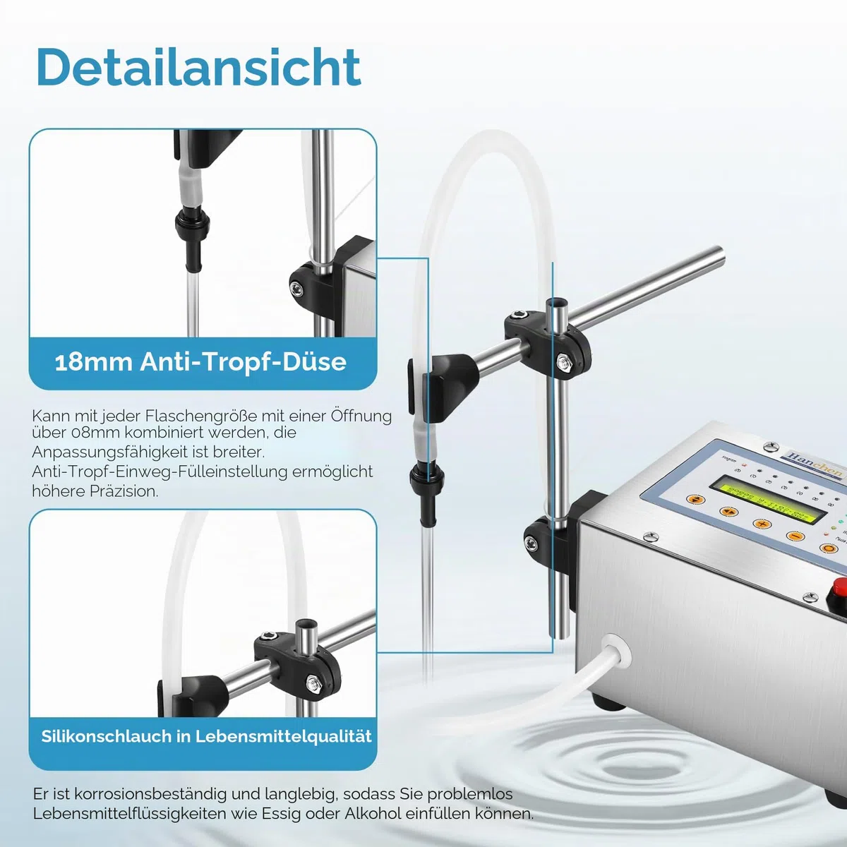 Hanchen Flüssigkeit Füllmaschine 5-3500 ml Genauigkeit Tragbares digitales LCD-Display Automatischer Flaschenfüller für Parfüm/Trinkwasser/kleine Flasche Flüssigkeitsfüllmaschine mit CE