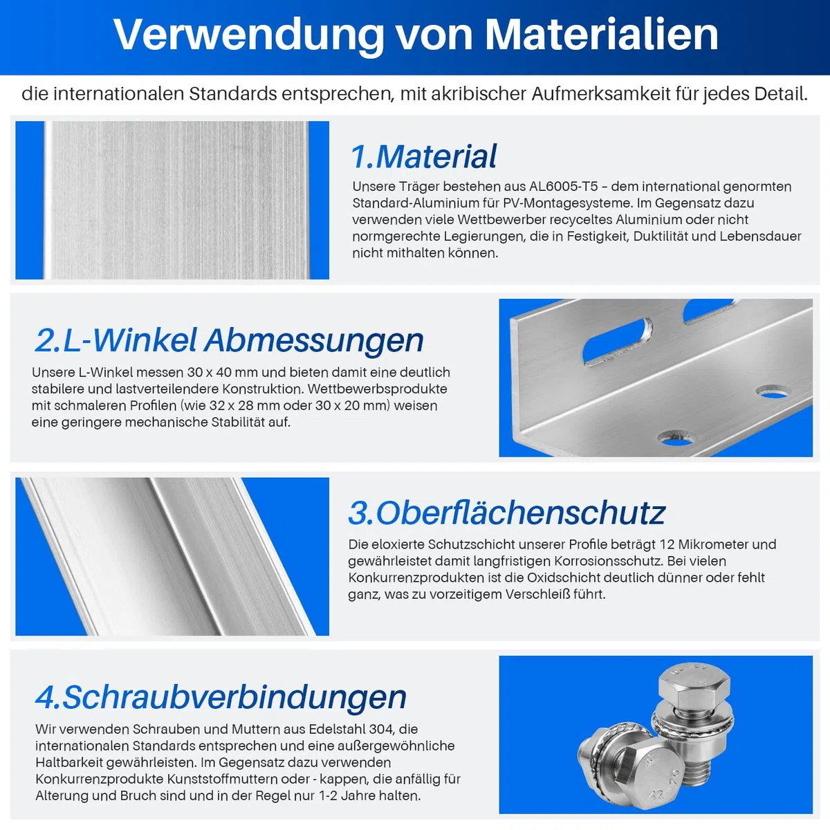 8 Stück Solarpanel Halterung 114cm 45in für 4 100W-600W Solarmodul, 0-90° Verstellbar PV Aufständerung Balkonkraftwerk Halterung Solarpanel Flachdach, inkl. Schrauben & Montage Anleitung