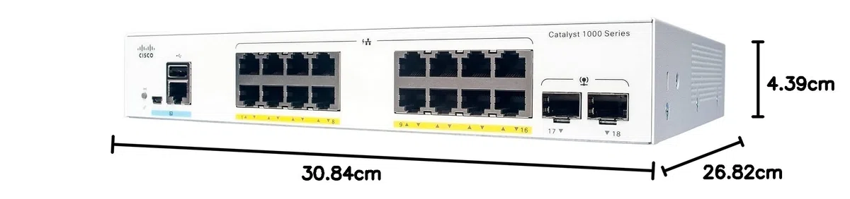Cisco Catalyst 1000-16FP-2G-L Netzwerk Switch, 16 GbE PoE+ Ports, 240W PoE Budget, 2 1G SFP Uplink Ports, lüfterloser Betrieb, erweiterte eingeschränkte Lebenszeitgarantie (C1000-16FP-2G-L)