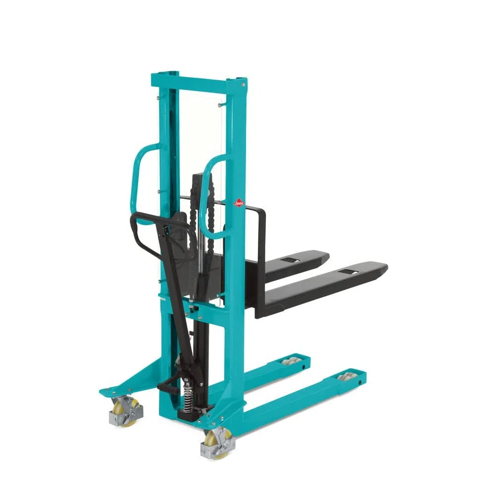 Ameise Hydraulik-Stapler PSM | 1.000 kg Tragkraft | 1.600 mm Hubhöhe | 1.100 mm Gabellänge | Einfach-Hubgerüst | Hochleistungs-Hydraulikpumpe | Hochhubwagen manuell |Stahlkonstruktion |Türkisblau