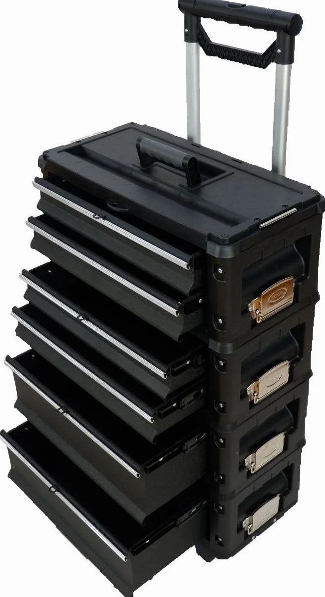 ALEOS. Metall Werkzeugtrolley Werkstattwagen XXL Type: B4-B BLACK EDITION schwarz mit Schubladenverriegelung und Schloss
