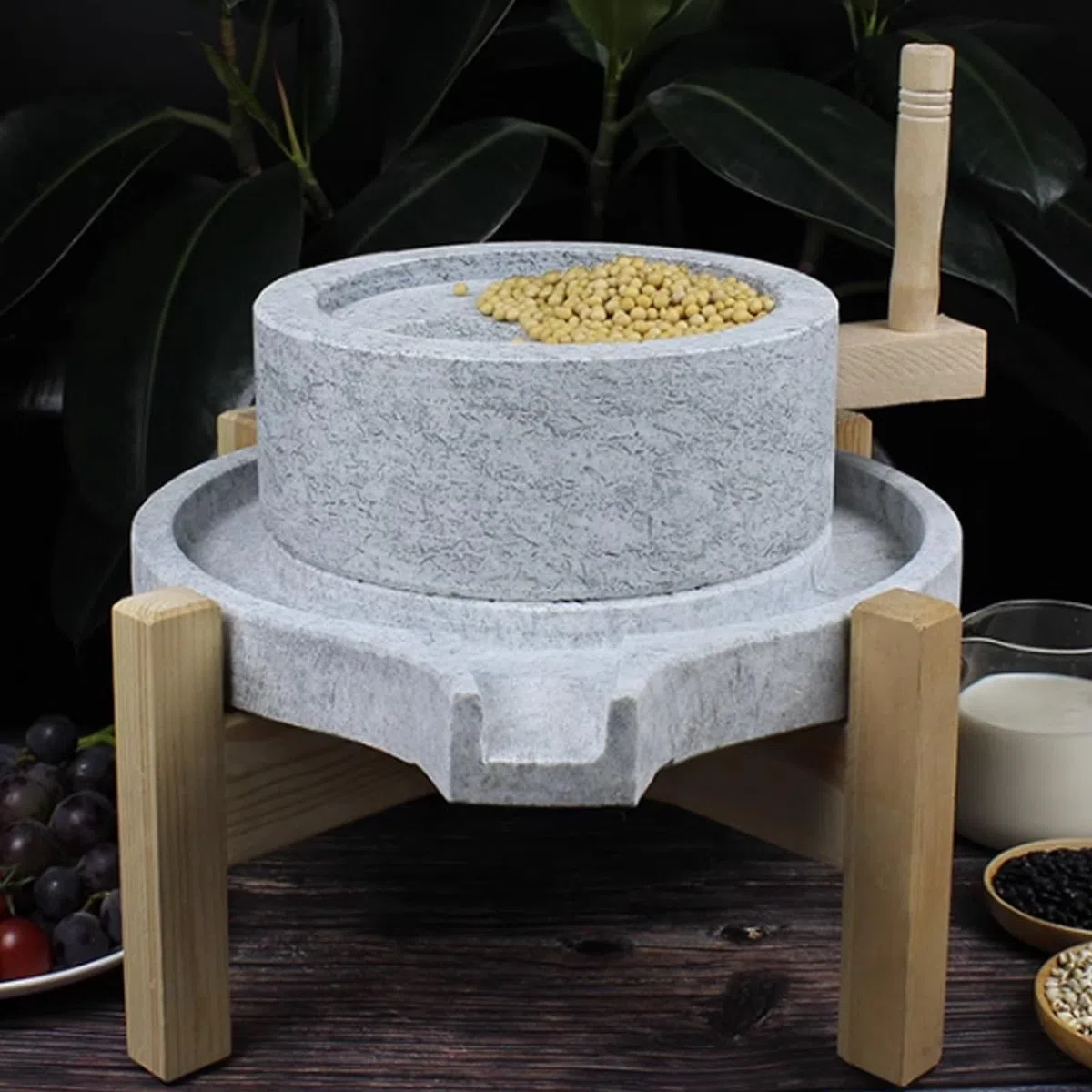 Natürliche Granit Gülle Mühle,Handmade Steinmühlen,dass,Stein Kornmühle mit hölzernen Rahmen,manuelle Kornmühle für Mehl,leicht zu reinigen und zu demontieren,für die Benutzerfreundlichkeit(25cm/9.8in