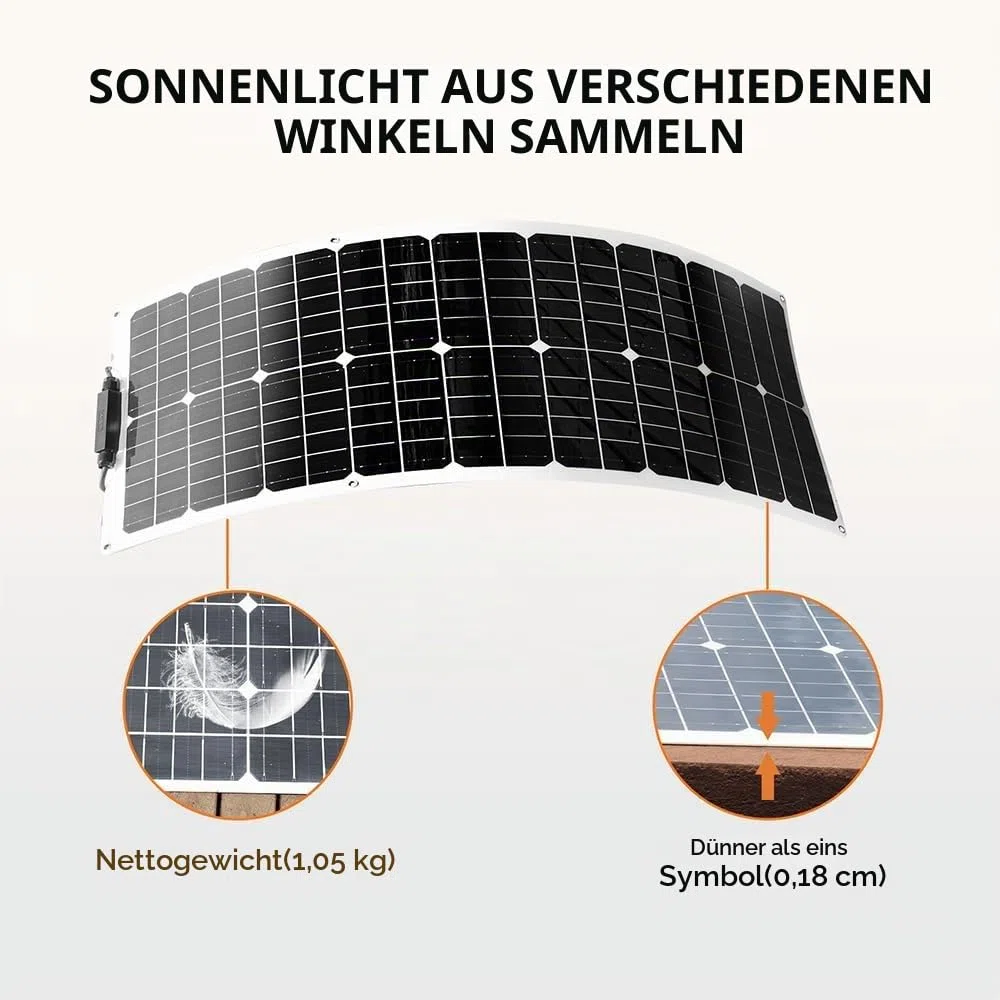 Flexible Solarpanel Kit 50w Solar Set 12V, 50Watt Solaranlage Wohnwagen | Solarmodul Komplettset mit 10A 12V/24V Solar-laderegler Solarkabel für 12v Batterien Wohnmobil Camping Boot