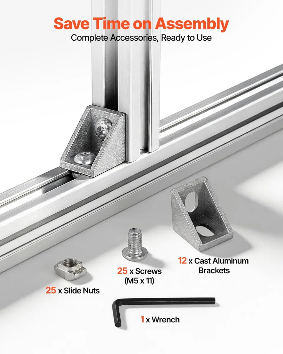 VEVOR 2020 Aluminium Profile 12 Stk. 2 m, Eloxierte T-Nut-Aluprofile nach EU-Standard, Hochfeste Strangpressprofile, Aluminiumschiene für 3D-Druckerteile, CNC-DIY-Werkbänke und Montage, Silber
