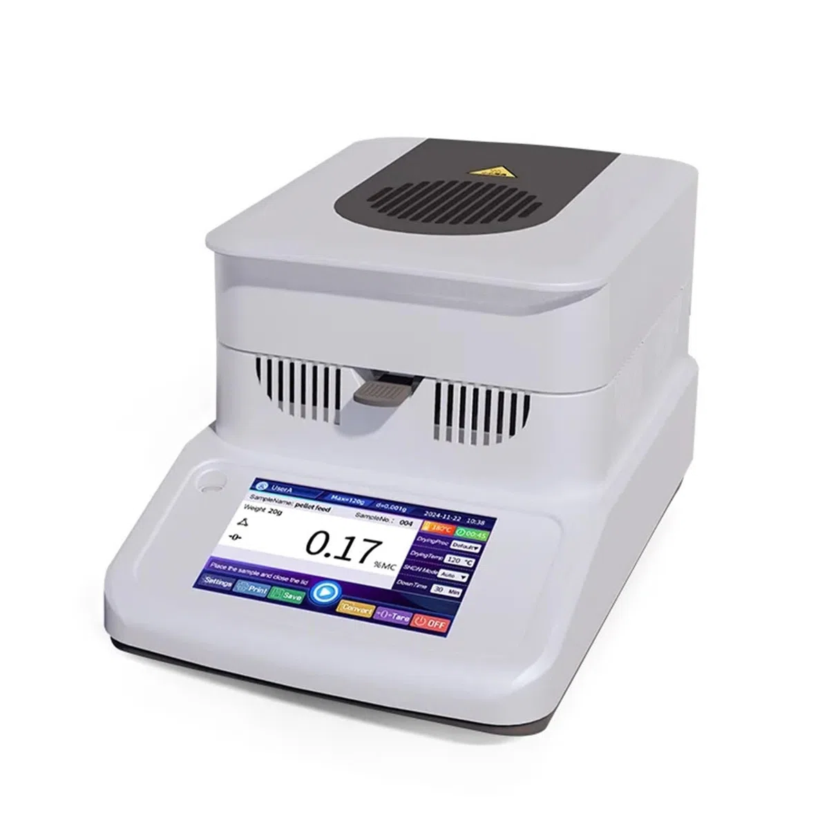Feuchtigkeitsmessgerät, 5-Zoll-Touchscreen-Halogen-Feuchtigkeitsmessgerät Mit Kunststoffpartikelheizung For Lebensmittel Und Futtermittel (120 G)(120g 0.001g)