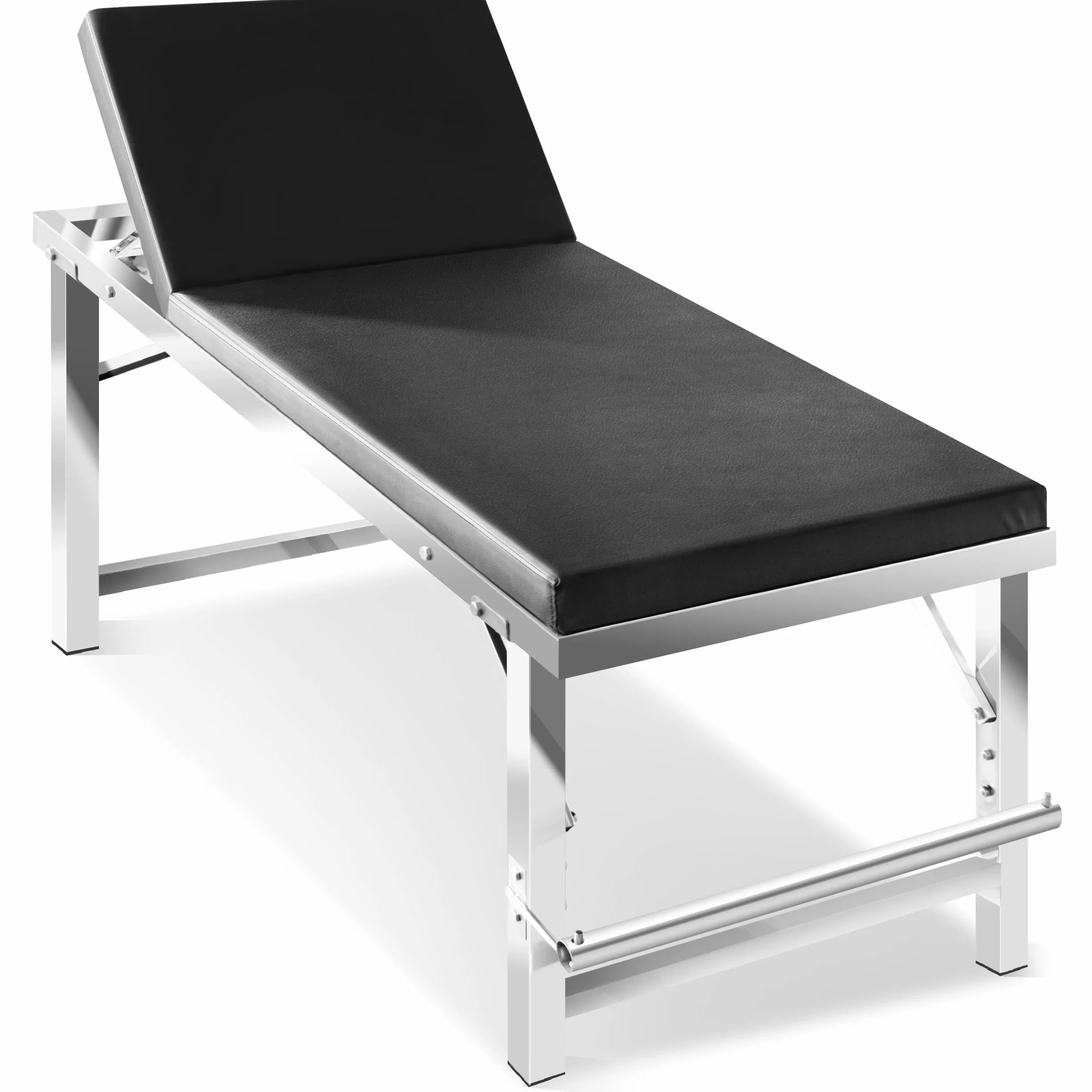 AIESI® Untersuchungsliege medizinische Feuerfeste aus Edelstahl mit 1 Gelenk, Farbe Schwarz mit Toilettenpapierhalter, Belastbarkeit 150 kg, Garantie 24 Monate