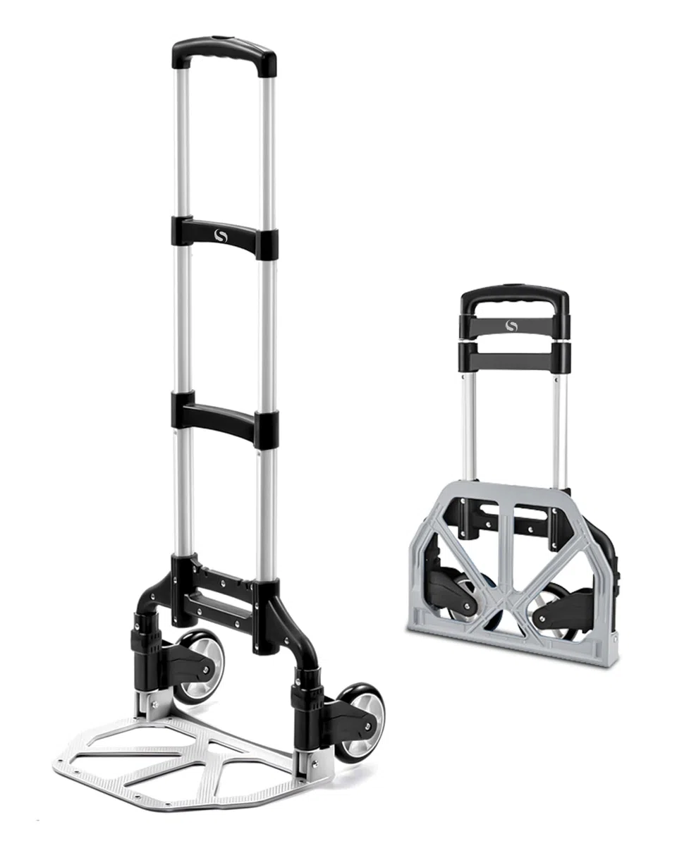 Klappbarer Sackkarren, Rollwagen mit Rädern, faltbar, Leichter Aluminium-Gepäckwagen, tragbarer, zusammenklappbarer Trolley als Mehrzweckwagen, Sackkarren für Umzüge