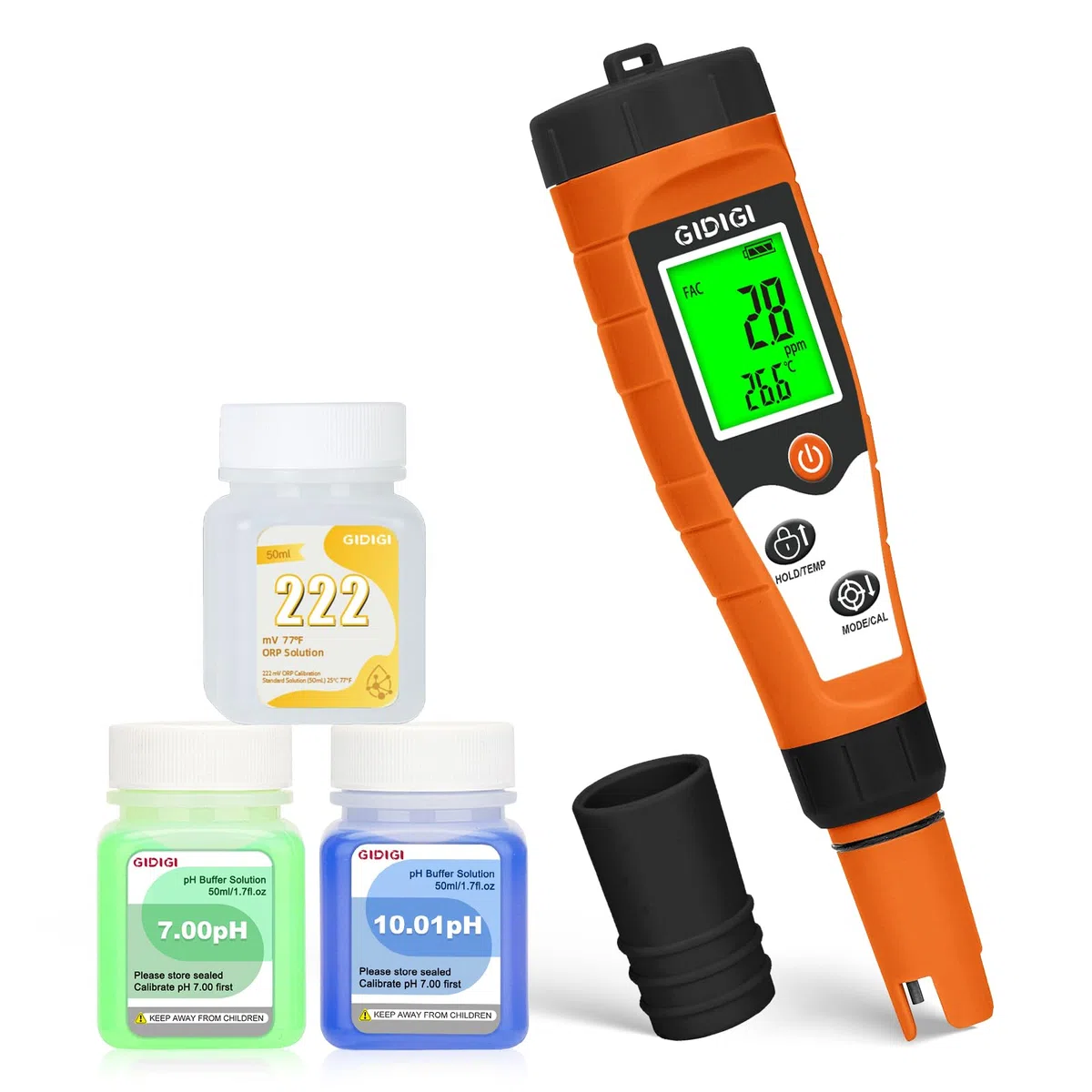 pH und Chlormessgerät für Pools Salzmessgerät für Schwimmbäder | 7-in-1 Messgerät ORP, EC, TDS und Temperatur Für Aquarien mit Kalibrierlösung, Hydrokultur, Whirlpools, Wassertest-Set