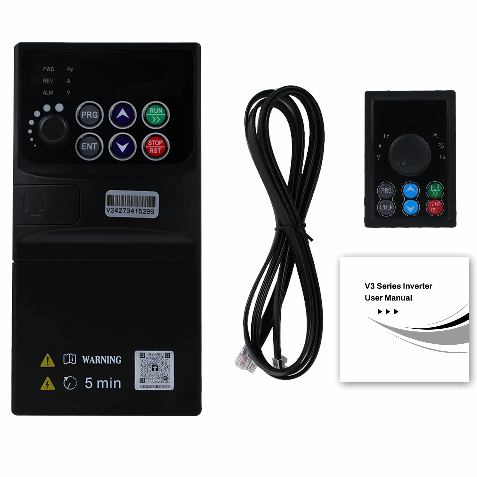 DEWIN Frequenzumrichter 230V, 0,75kW Frequenzumrichter VFD Drehzahlregelung Vektor 190‑230V Einphasiger Eingang 0‑230V Dreiphasiger Ausgang mit 1.5m Verlängerungskabel Schwarz