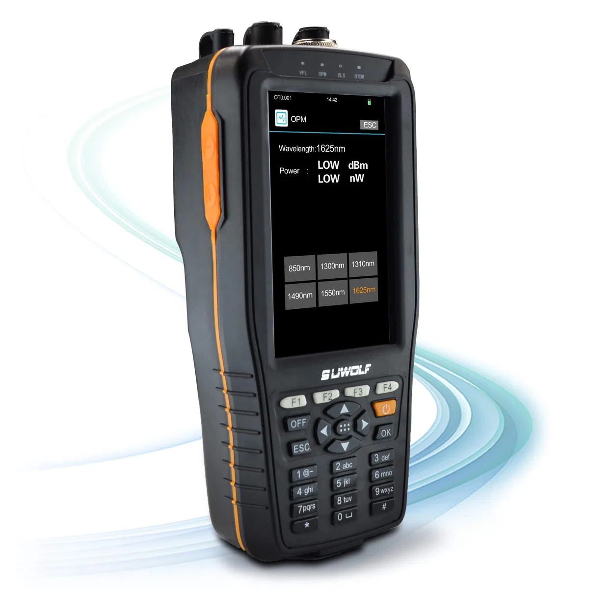1310/1550nm 22/20dB Handheld 4in1 Mini OTDR +VFL+OPM+OLS 4” Touchscreen 60Km Glasfaser Tester/LWL Tester/Optische Zeitbereichs-Reflektometer mit SC(APC)+FC(APC)+FC zu LC(APC) Adapter