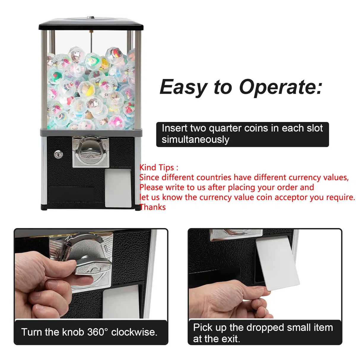Kapselautomat mit Schlössern für 4,5–5,5 cm Durchmesser Kapselspielzeug – Mini-Gumball-Maschine ideal für Zuhause, Spiel und Einzelhandel