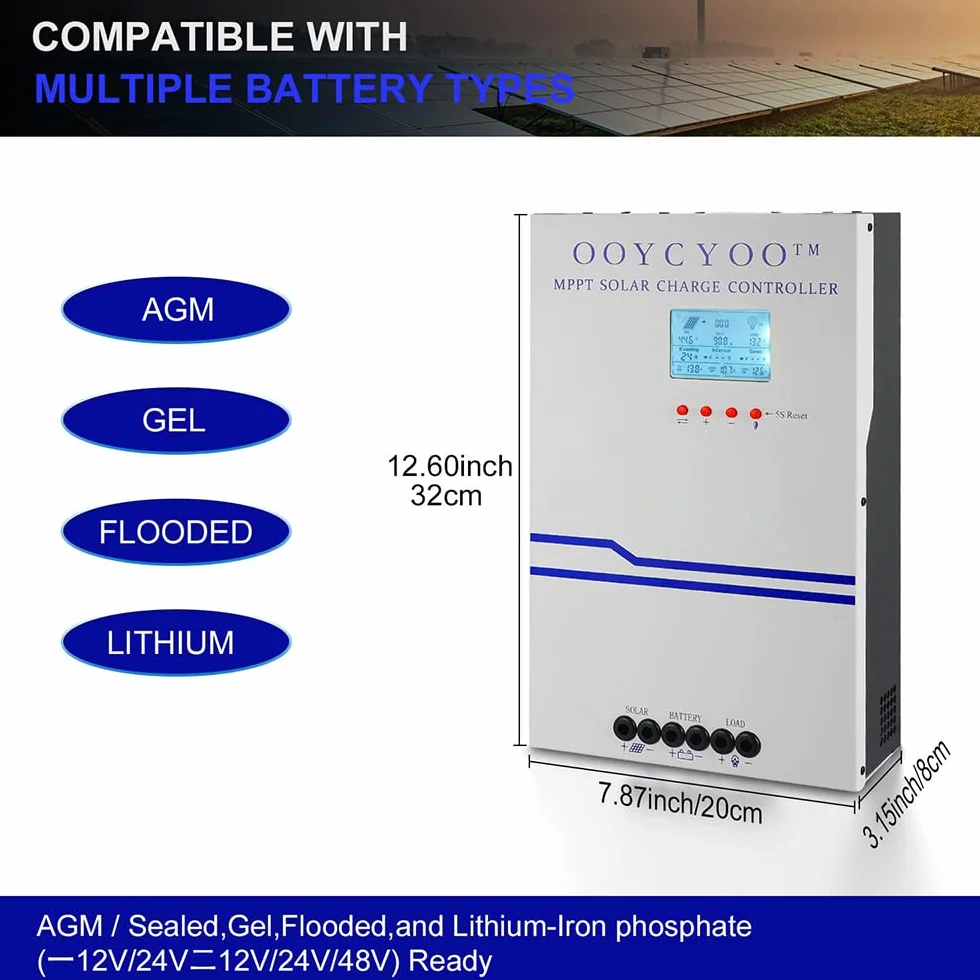 MPPT 100A Solarladeregler 24V 12V Auto Max 100V DC Eingangssolarregler mit LCD Display und Temperatursensor, Funktioniert für Sealed, Gel, Flooded und Lithium.