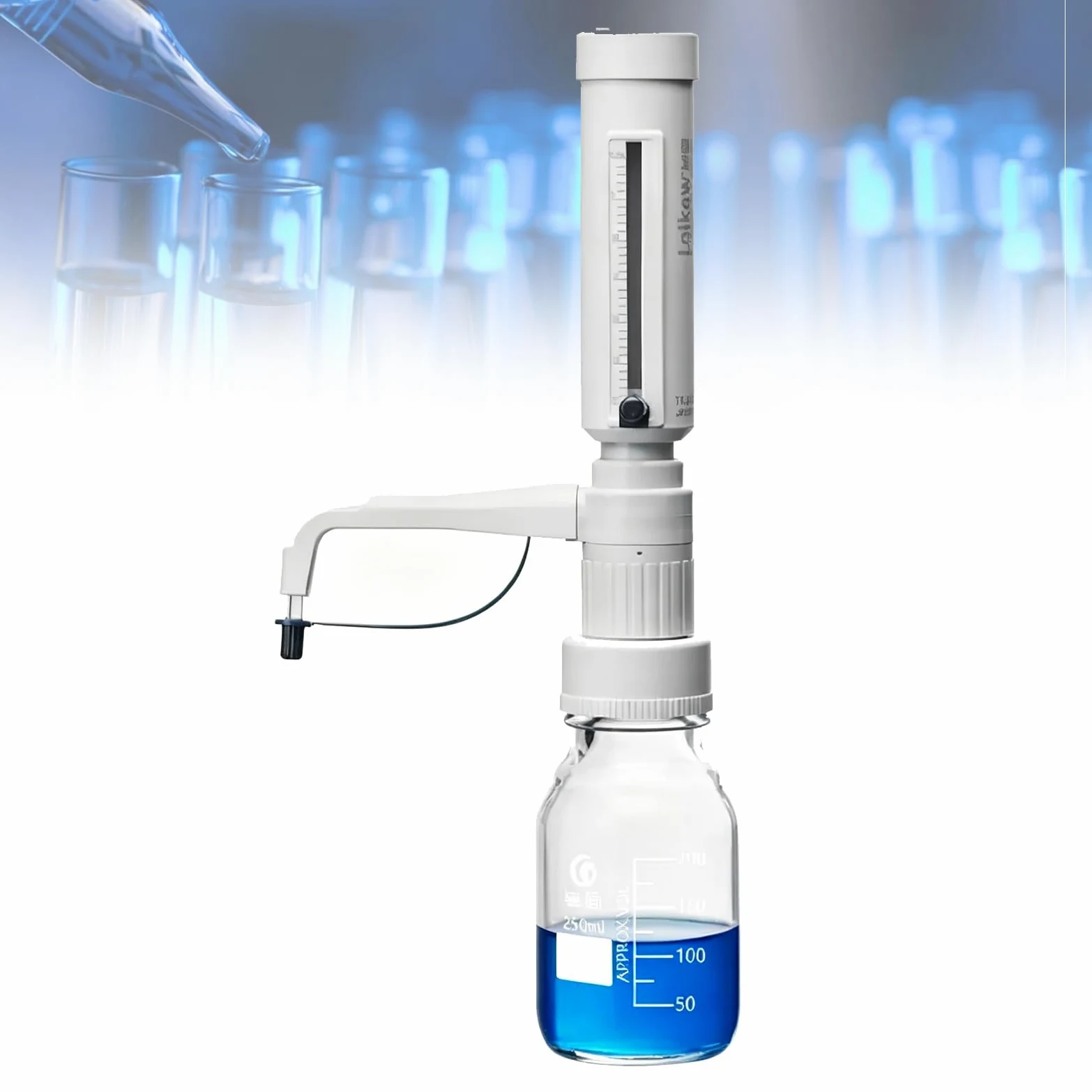 Labor-flüssigkeitsbürette, Flaschenaufsatz-dosierer, Quantitative Dosierer, Einstellbares Volumen 5–30 Ml, Mit 5 Gl-gewindeadaptern, Dosiert Reagenzien Präzise Aus Laborflaschen. 250ml