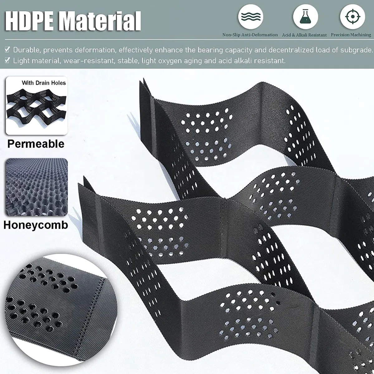 Ground Grid Geogrid for Landscape, Polyethylene Ground Grid Geocell Grid Honeycomb Permeable Pavers (Size : 3x5m/10x16ft)