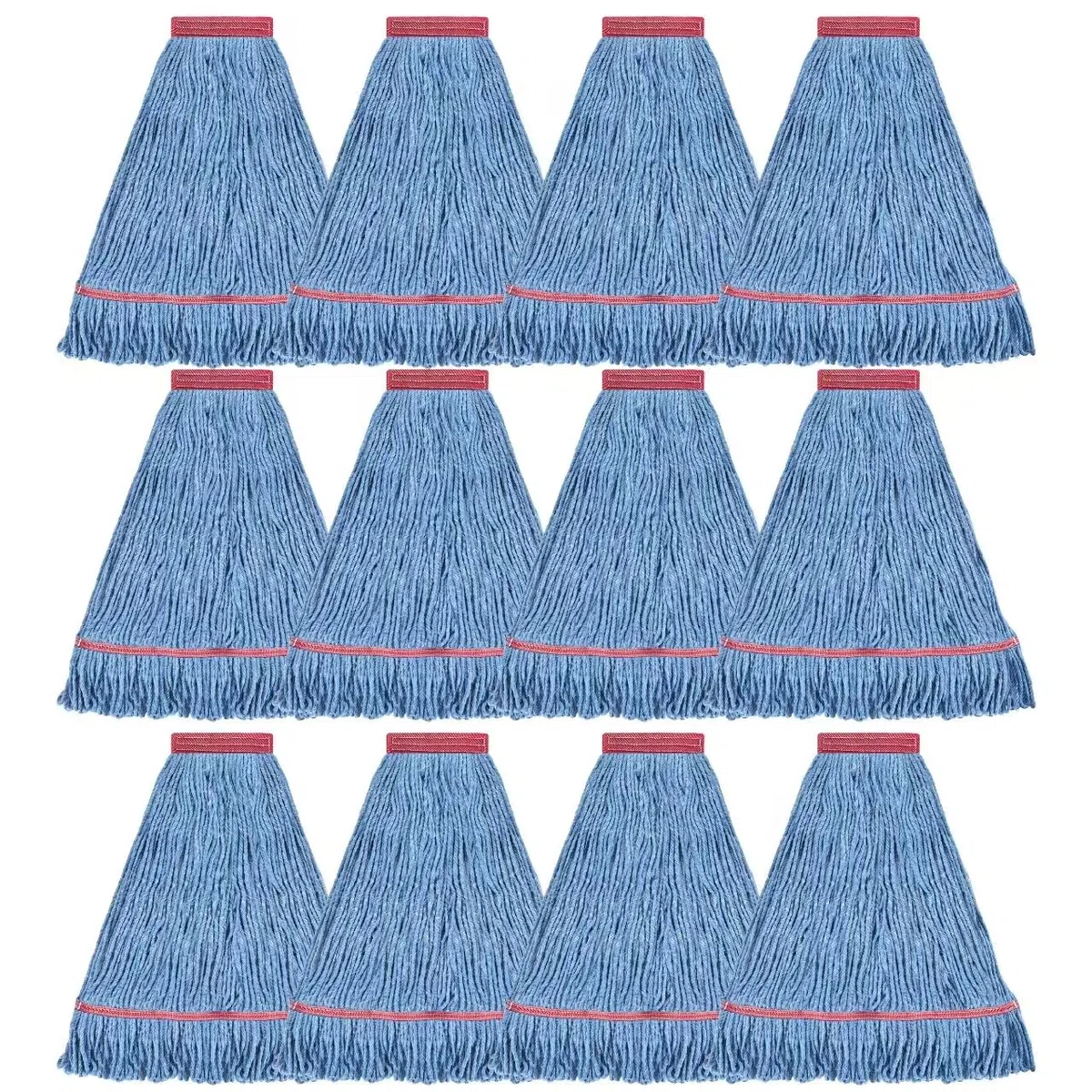 Matthew Cleaning Wischmoppkopf, 590 ml, kommerzieller Ersatz für allgemeine und Bodenreinigung, nasse industrielle blaue Baumwolle, Schlaufenendkopf, Nachfüllpackung, 12 Stück, Blau