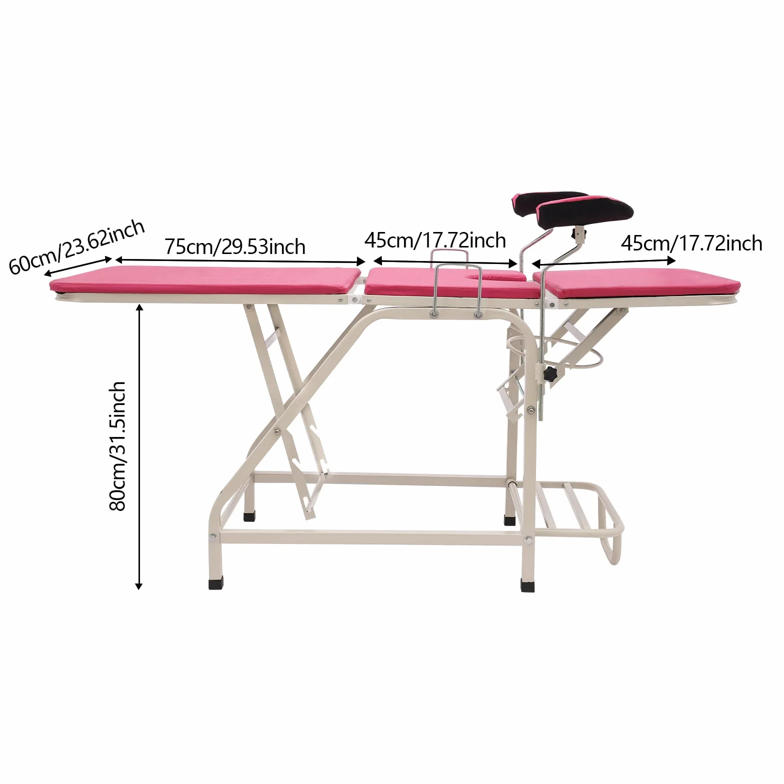 Gynäkologischer Stuhl, Klappbar Untersuchungstisch Gynstuhl Verstellbarer Rücken und Beine, Tragfähigkeit 150Kg, Kreißsaalstuhl für Untersuchung, Diagnose, Chirurgie (Rosa)