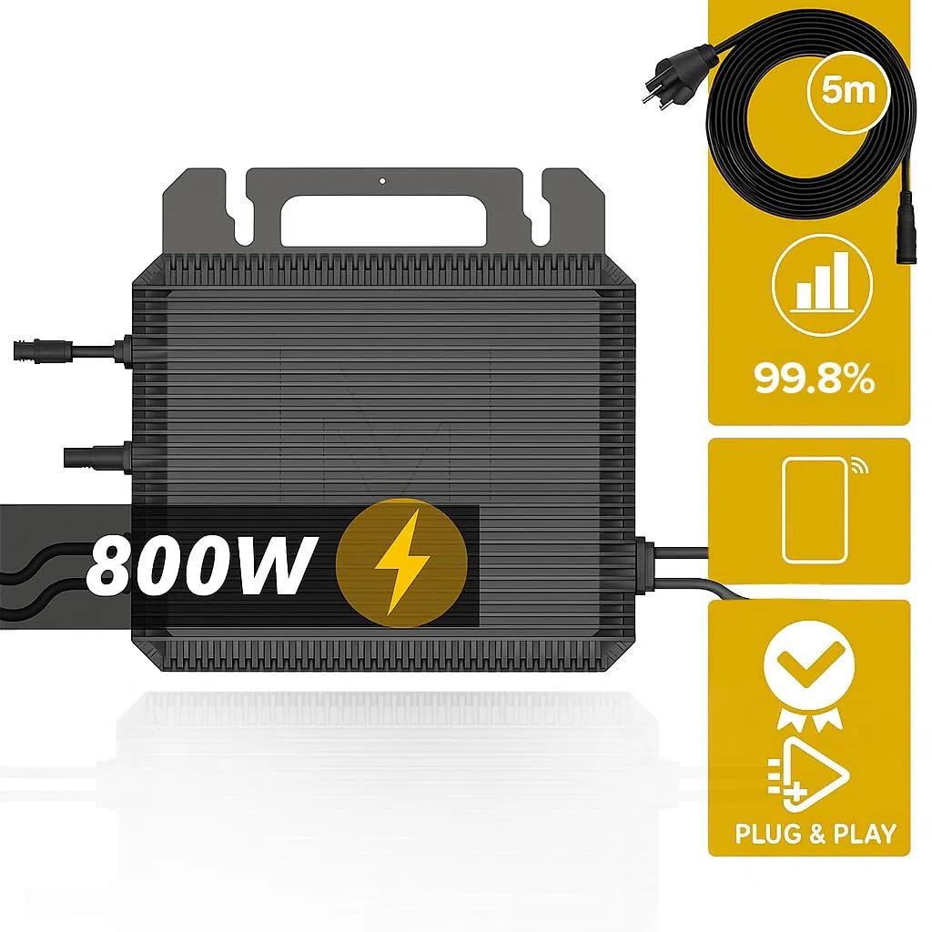 MARSTEK Mikro-Wechselrichter 800 W MST-MI0800 für Balkonkraftwerk, IP67 wetterfest, Plug&Play Installation, 2 MPPT, Bluetooth WiFi, inkl. 5m Anschlusskabel, 4X 1m Solar-Verlängerungen, Micro Inverter