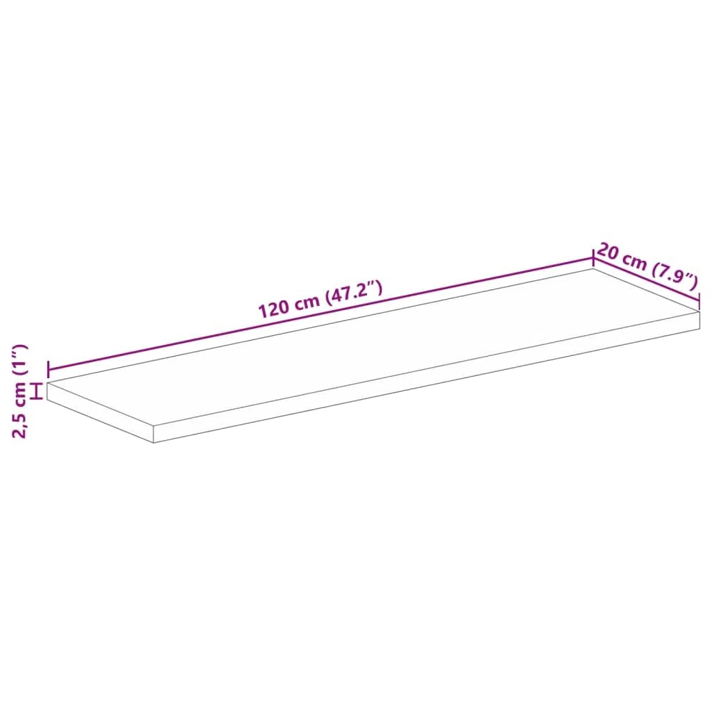 vidaXL Tischplatte, Holzplatte für Esstisch Couchtisch, Massivholzplatte Rustikales Design, Ersatztischplatte, 120x20x2,5cm Rechteckig Raues Massivholz Mango
