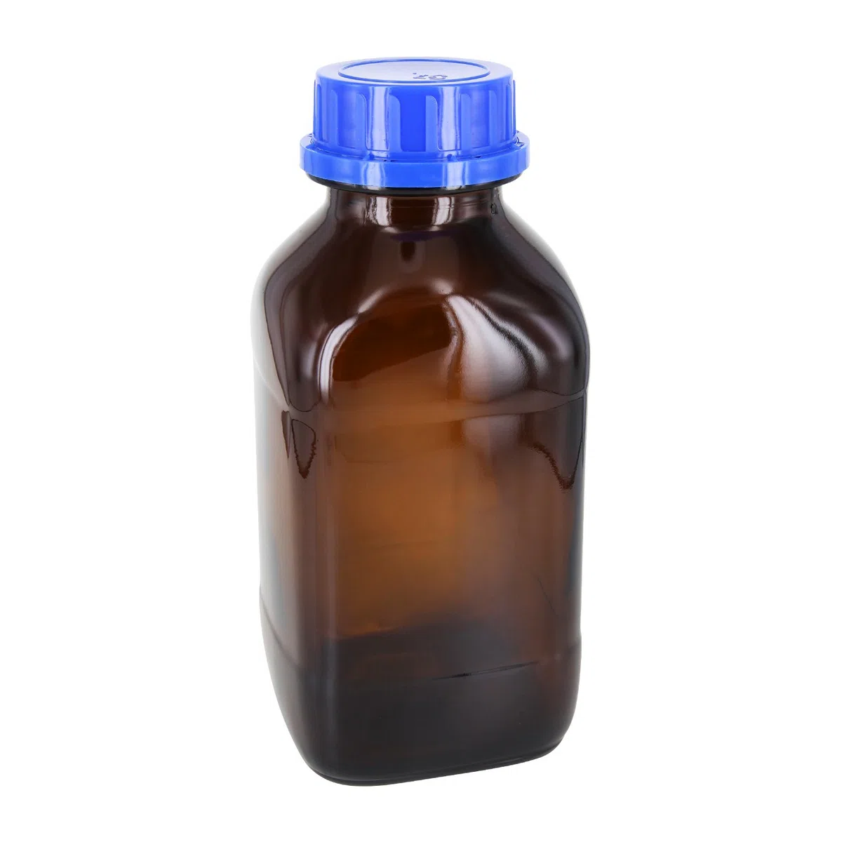 12 x 1000ml Weithalsflasche quadratisch Braunglas mit Rasterkranz inklusive Schraubverschluss OV 54mm blau mit Konusdichtung *** Apothekenflasche