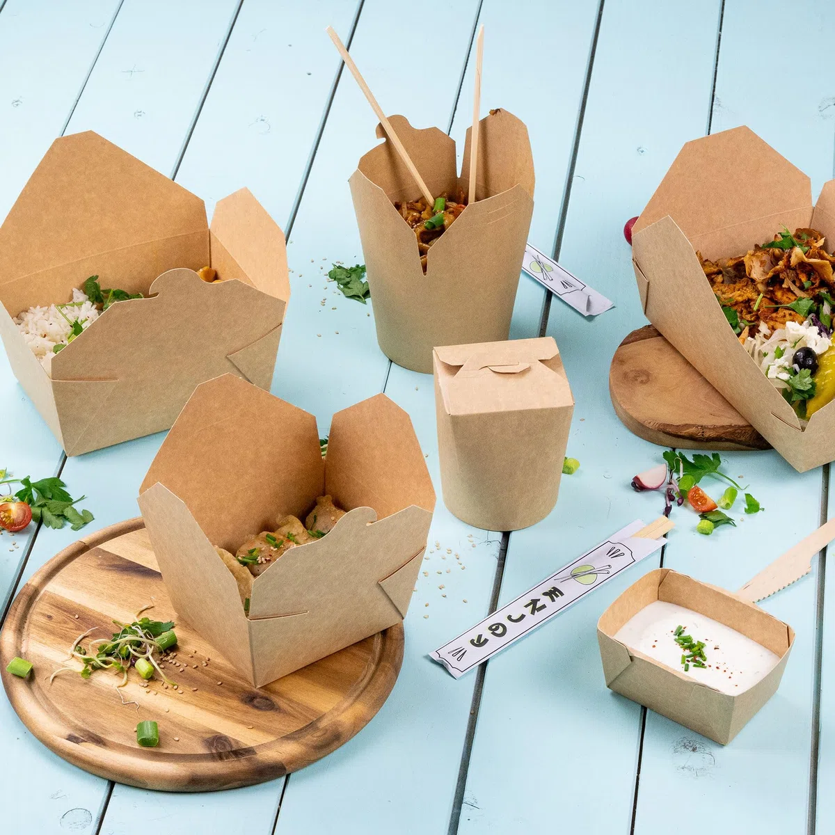 BIOZOYG Take Away Box Essen 160 Stück 2500 ml Kraftkarton Braun - Lunchbox Faltbare Deckel PE beschichtet - Snackbox Einwegschalen Karton Pappschalen Nudelbox Speisebox für Essen Ramen, Nudeln To Go