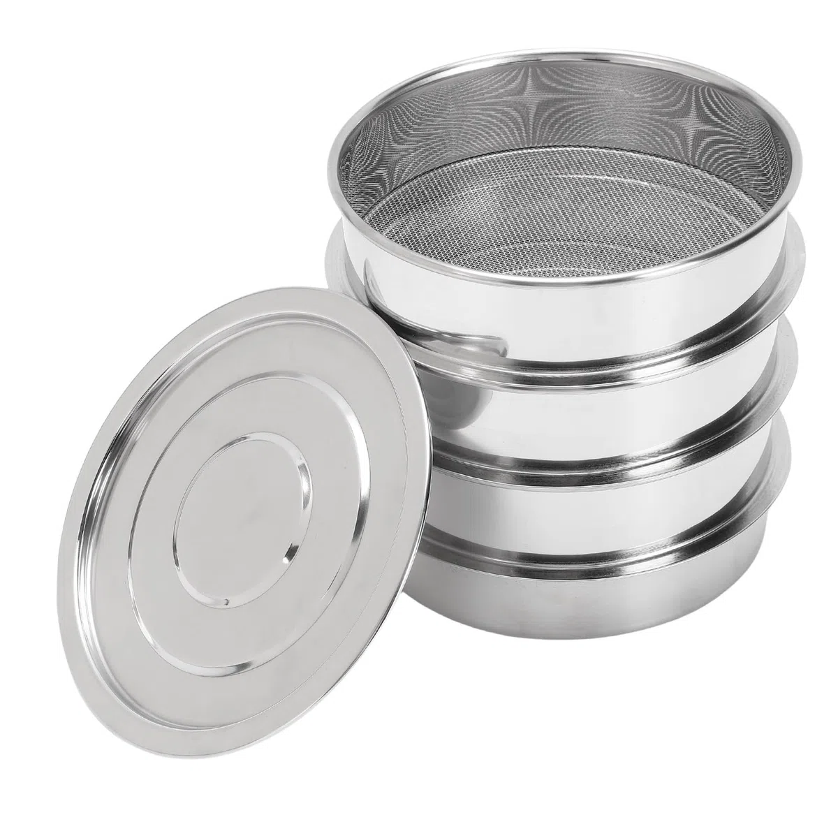 Edelstahl-Sprossenschalen-Set, 6,7 Zoll, Stapelbar, Sprossenzüchter, Netzkeimschale, Keimschale mit Drainagelöchern für Bohnen, Erbsen, Brokkoli, Weizen, Gras, Mikrogrün (4 Etagen)