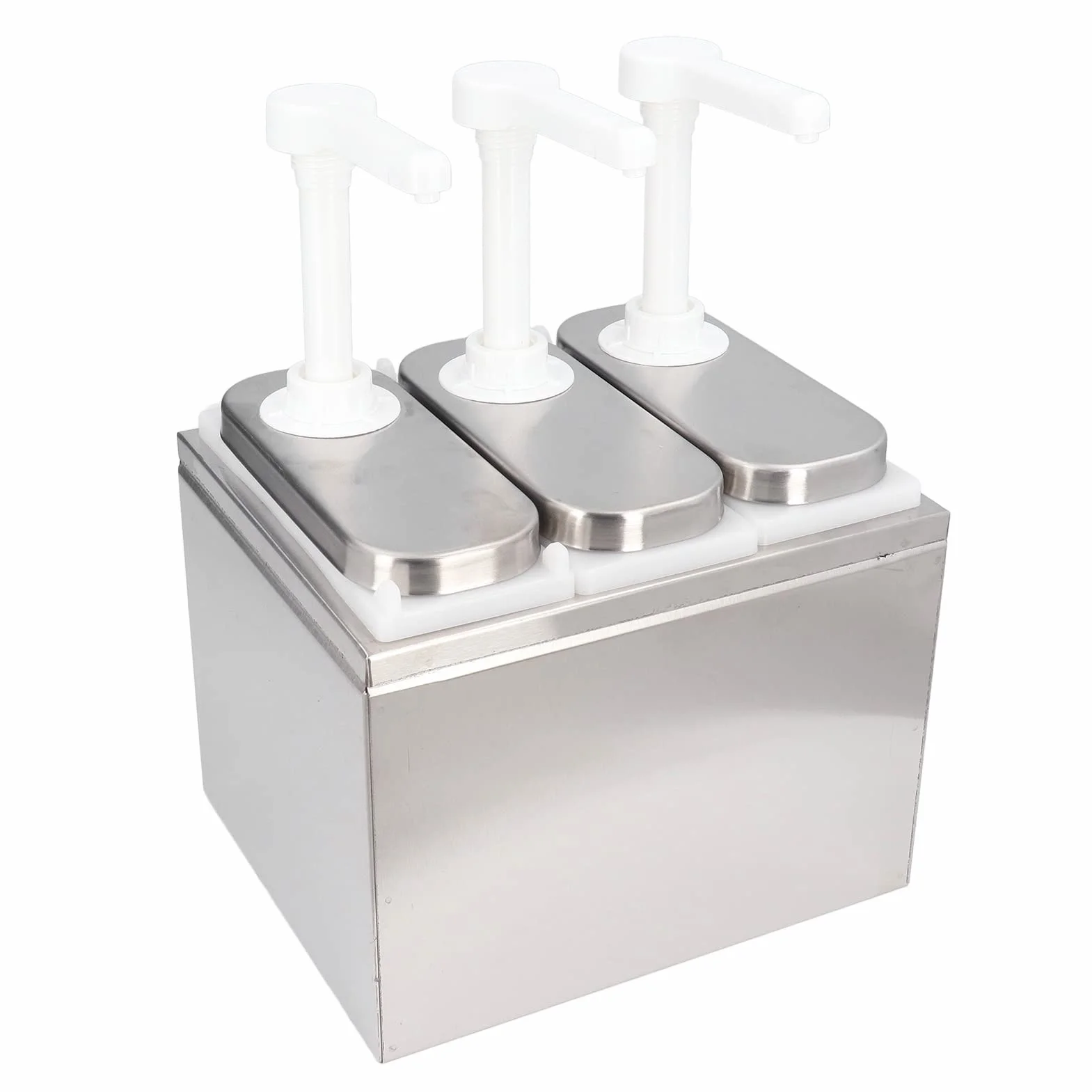 Saucenspender, 1 l, Soßenspender Pumpe, mit Sockel, Abnehmbar, für Ketchup, Salatdressing, Sojasauce, Essig, Salatdressing, Mayonnaise, für Küche Restaurant(3 Pumpen)