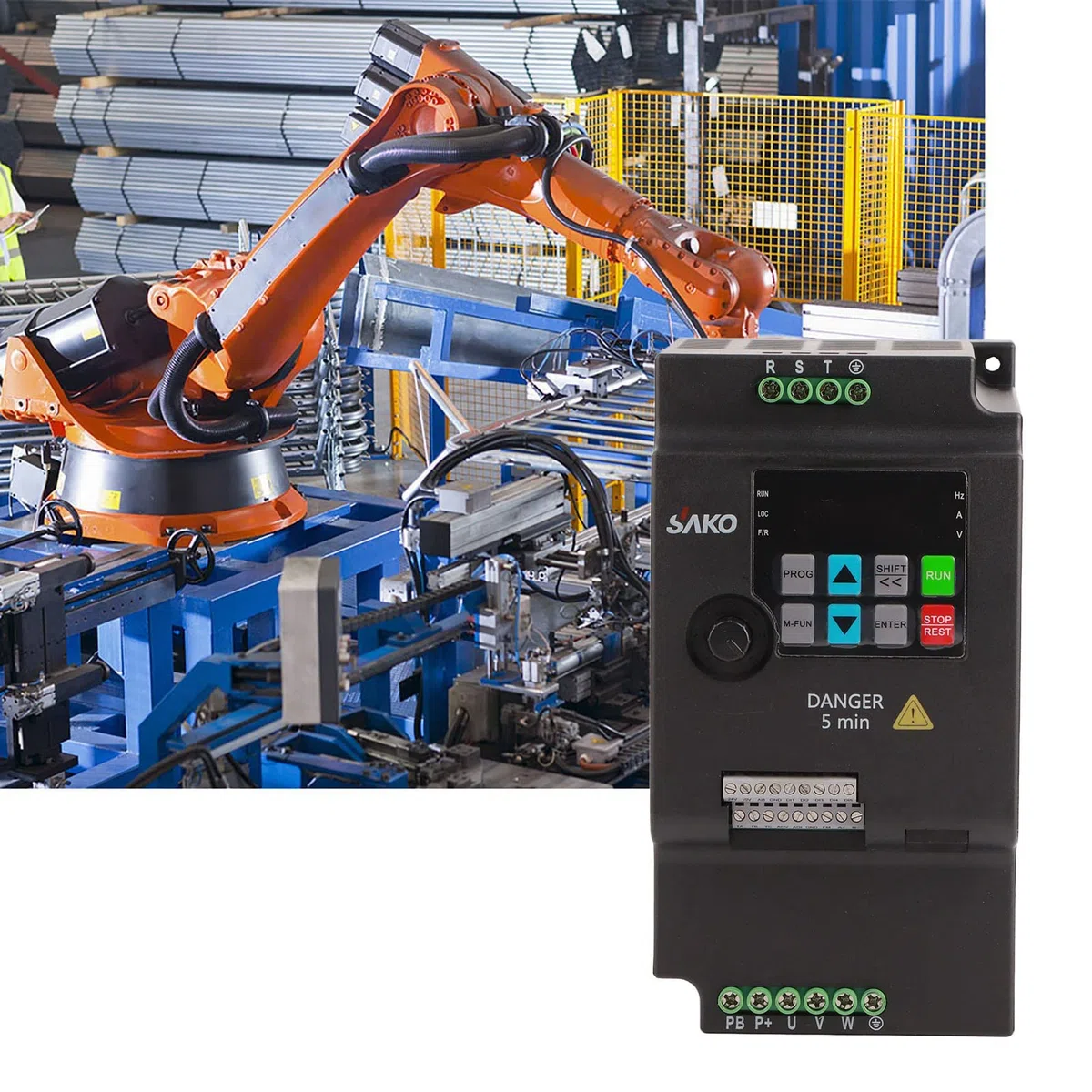 SKI780-5D5G-4 Frequenzumrichter, 5,5 KW, 380V, 3-Phasen-Eingang/Ausgang | Frequenzumrichter für leichte Anwendungen, Stromvektorregelung, 13 A, 180 x 115 x 95 mm, Angepasste Motorleistung 5,5 kW