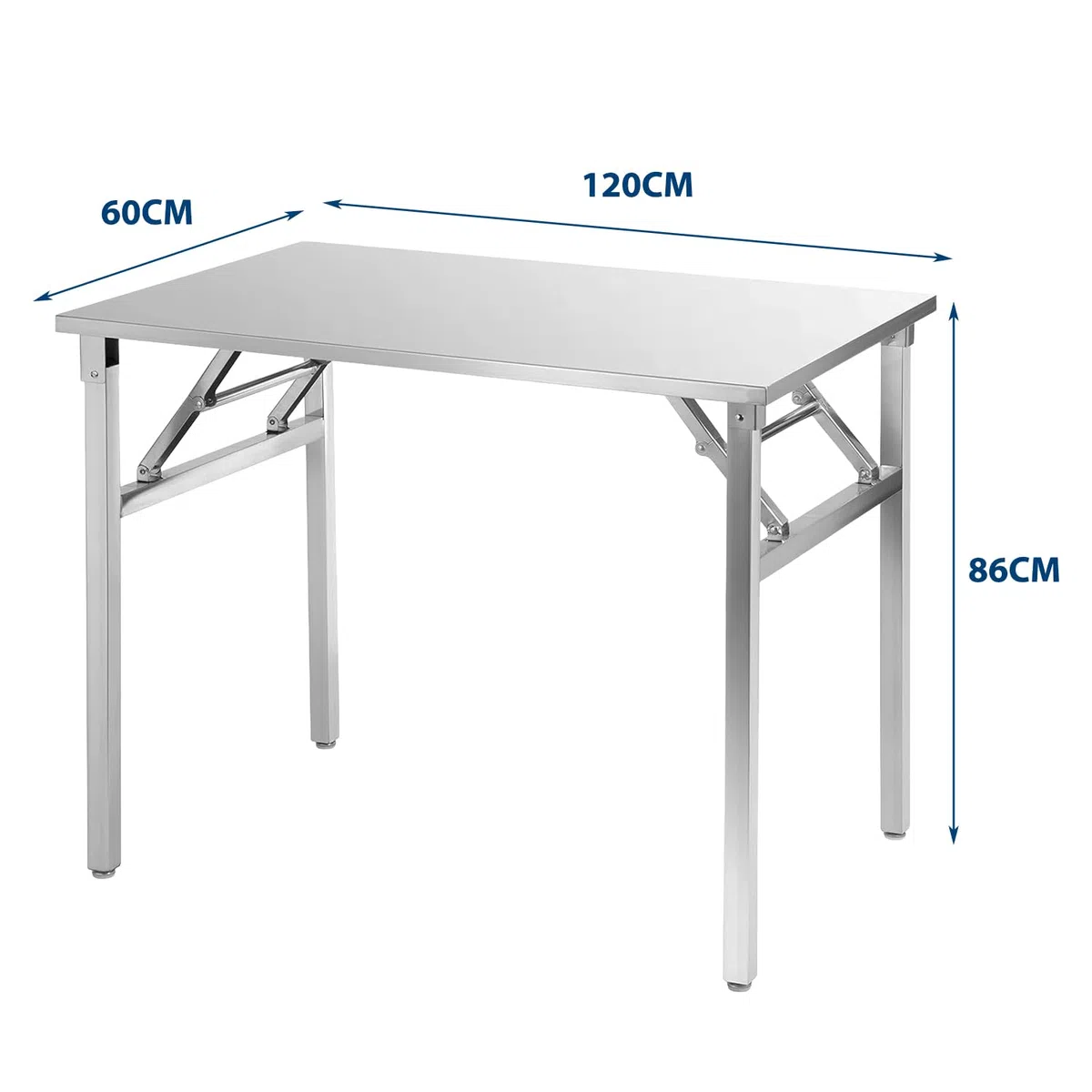 Edelstahl Klappbar Arbeitstisch 120x60cm - Gastronomie Tisch bis 200kg belastbar - Gastro Edelstahltisch Küchentisch - Gastronomietisch klappbar, Klapptisch, Serviertisch - Tisch für Küche