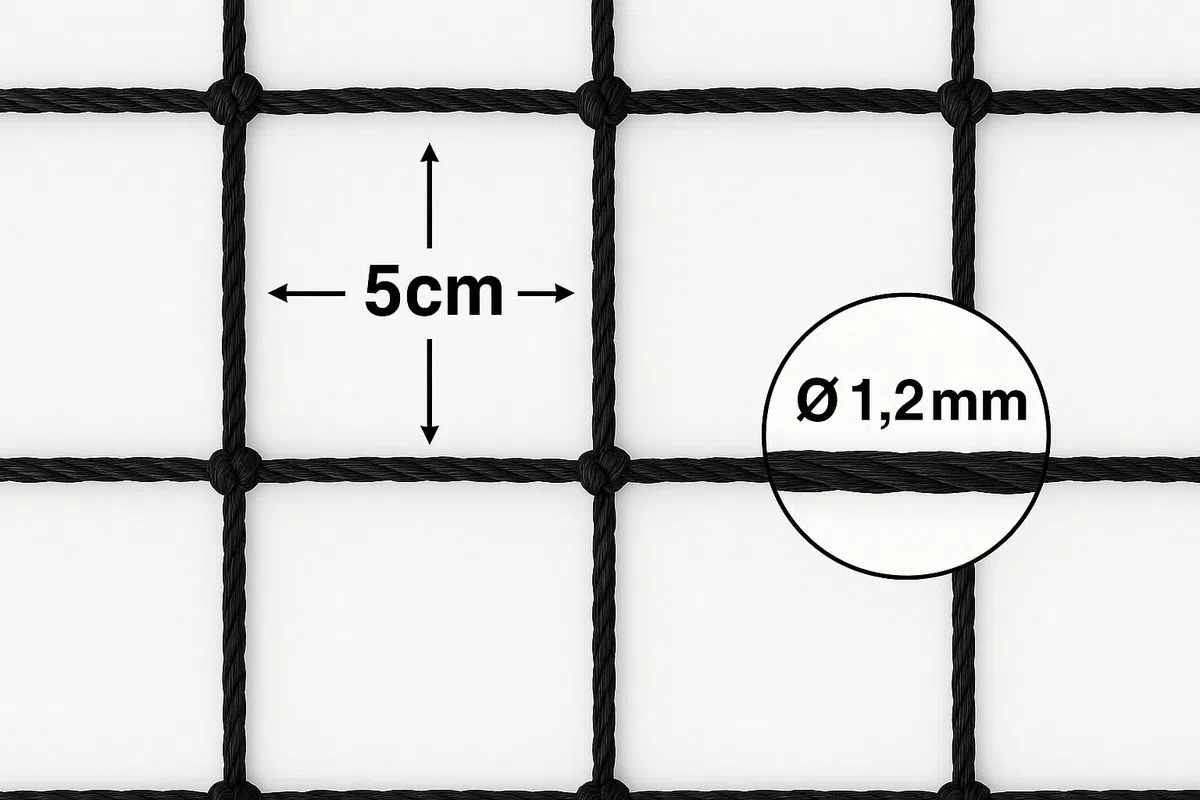 Taubenschutznetz Vogelschutznetz 5 cm Masche 1,2 mm Fadenstärke Schwarz über 100 Größen zur Auswahl von 4 m x 4 m bis 20 m x 50 m (4 m x 17 m)