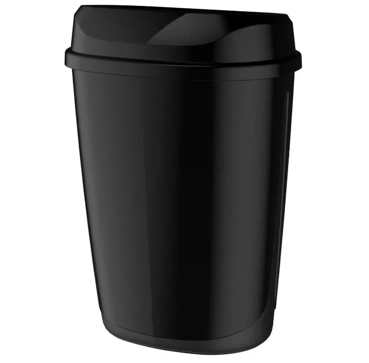 SemyTop Kunststoff Mülleimer, 32L, Schwarz, mit Deckel, für Sanitärbereich, Wandmontage oder Standmodell, mit Müllbeutelring und integrierter Wasserwaage