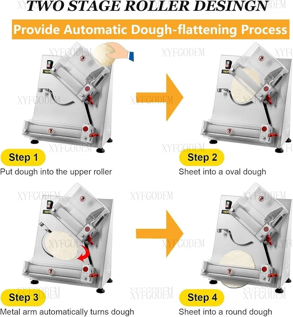 Automatische Pizzateigmaschine, Edelstahl, 370 W, verstellbare Dicke, ideal für Nudeln, Brot und Nudeln, 30 cm