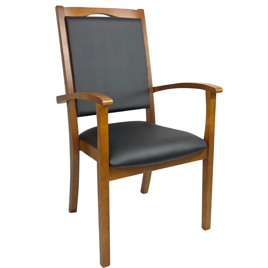 Seniorenstuhl Alexander Hochlehner Rustikal mit Armlehnen – Pflegestuhl, gepolstert, ergonomisch, fertig montiert, für Senioren, Pflege & Praxis (Polyster, Kariba Bordeaux)