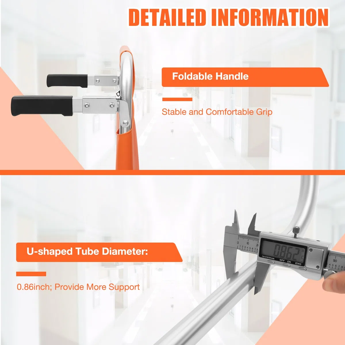 EMS Treppenstuhl aus Aluminiumlegierung, EMS-Treppenstuhl Tragbar klappbarer mit 2 Gummirädern und Abnehmbares Kissen für Rettungswagen, Orange