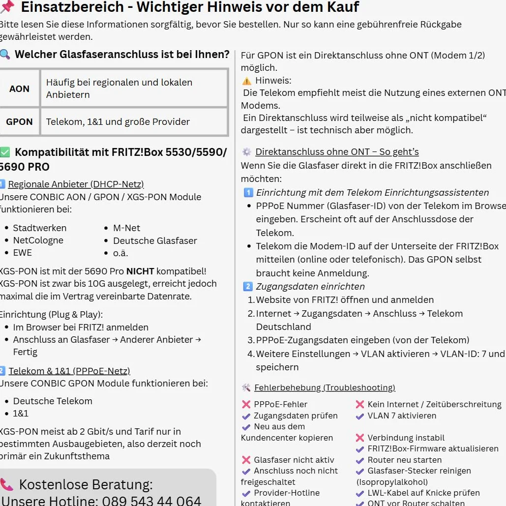 GPON SFP Modul (FTTH) – Kompatibel NUR mit Fritz!Box 5690 PRO (Nicht mit Anderen Routern/Switchen), Glasfaser-Transceiver, Einsatzbereich beachten (s. 2. Bild)