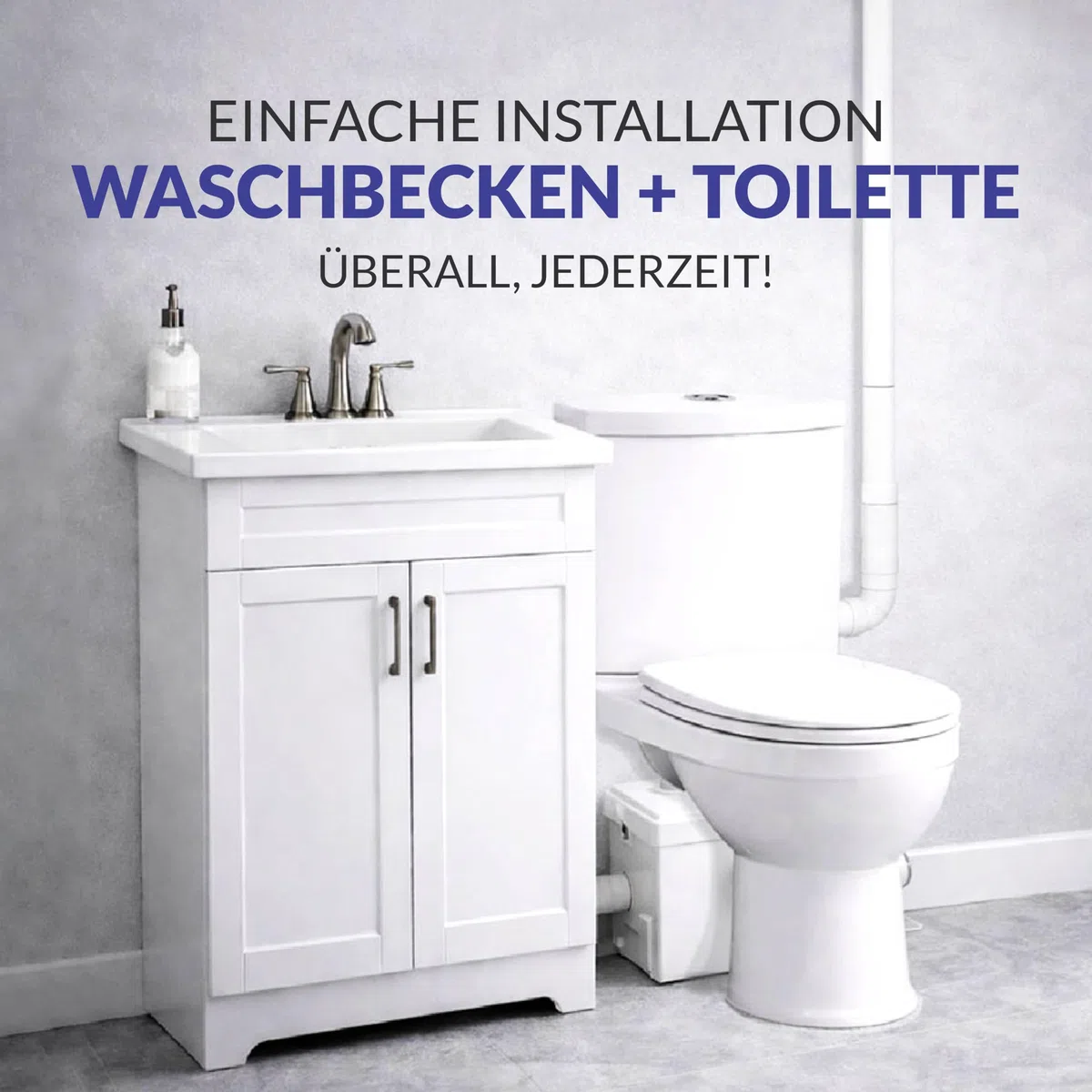 Aquamatix Kleinhebeanlage Hebeanlage 600 W mit Häcksler, Abwasserhebeanlage bis 10 m Förderhöhe, mit 3 Einlässen, für WC, Dusche und Waschbecken