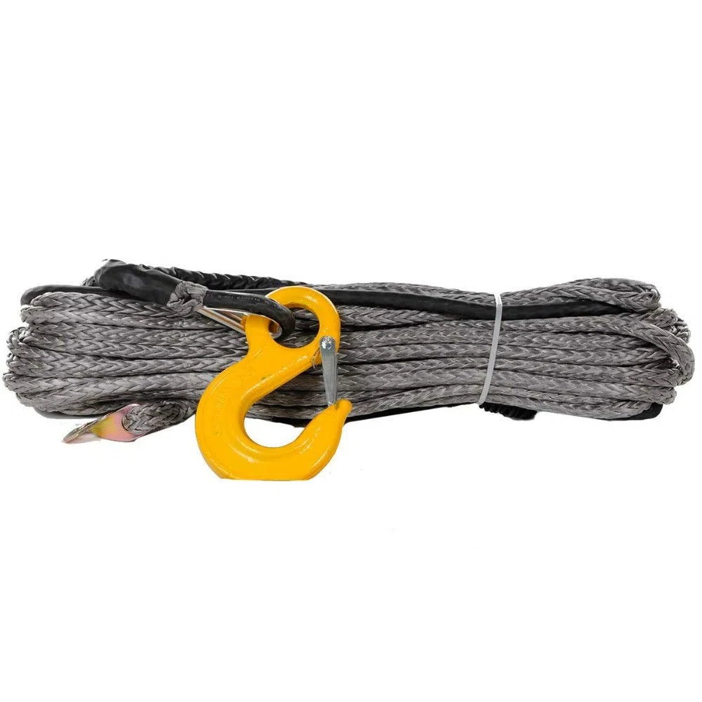 Synthetisches Windenseil 14mm x 40 meter Graues synthetisches Windenseil mit Haken for 4x4 / ATV/UTV/SUV/Offroad Recovery Schutz vor Ausfransen, Abrutschen und Überhitzung(Grey)