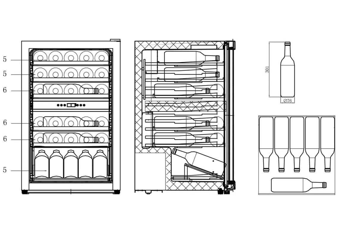 CAVIN Freistehender Weinkühlschrank, Polar Collection 51 schwarz, 37 Flaschen, zwei Temperaturzonen 4-22°C, Holzregalböden, Kompressor,Glastür mit UV-Schutz, leise