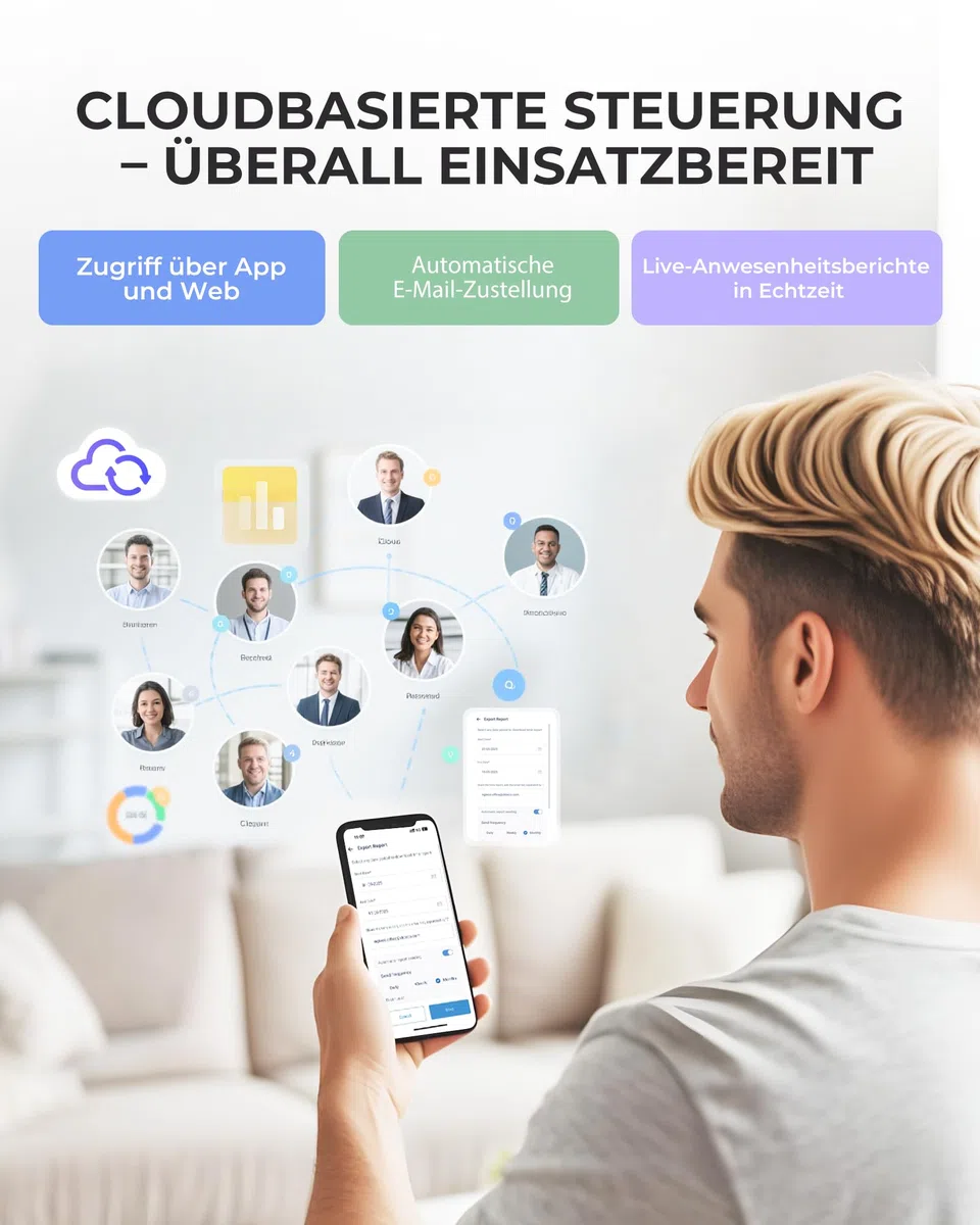 NGTeco Stechuhr Cloud-basiert mit Touchscreen, 4-in-1 Zeiterfassung für Kleinunternehmen, Gesicht/Fingerabdruck/Karte/PIN, 2,4&5 GHz WLAN, Software & App, 10 Chipkarten